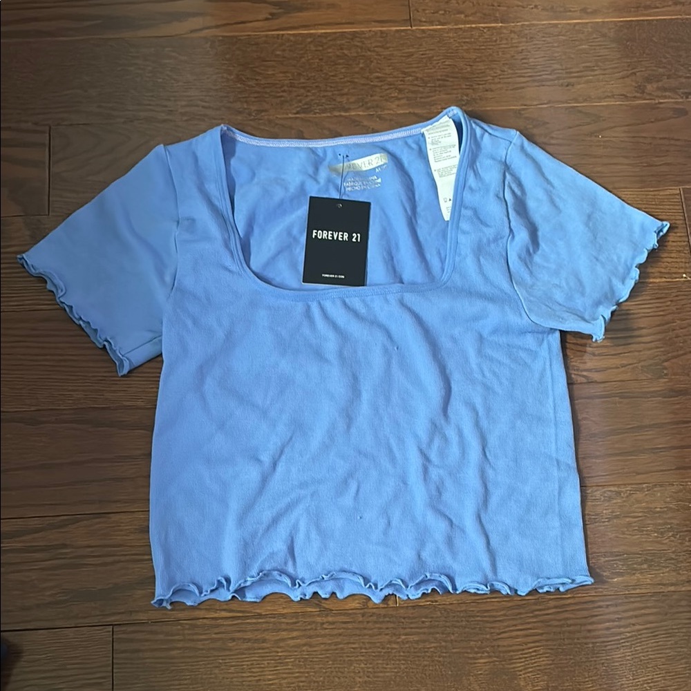 Forever 21 Blue Ribbed Crop T-Shirt